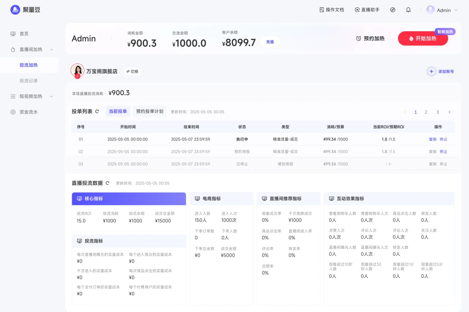 聚量豆 SaaS 后台数据界面